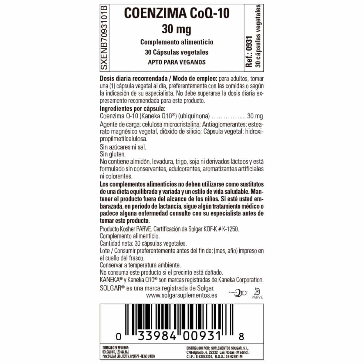 Coenzima Q10 30 mg – 30 Cápsulas Veganas
