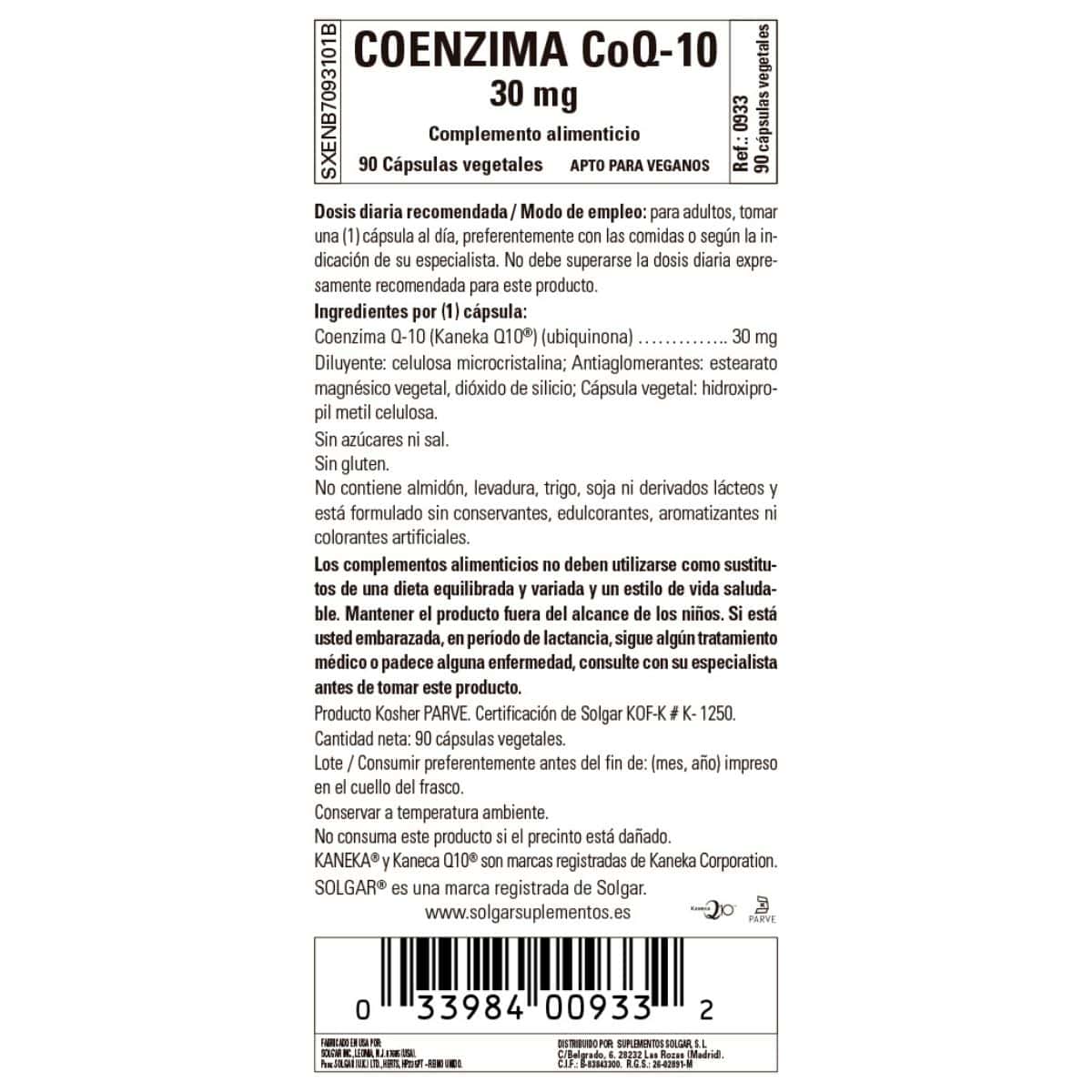 Coenzima Q10 30 mg – 90 Cápsulas Veganas
