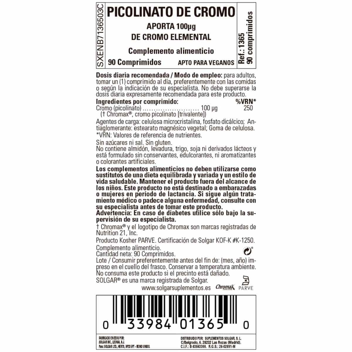 Picolinato de Cromo 100 mcg – 90 Comprimidos