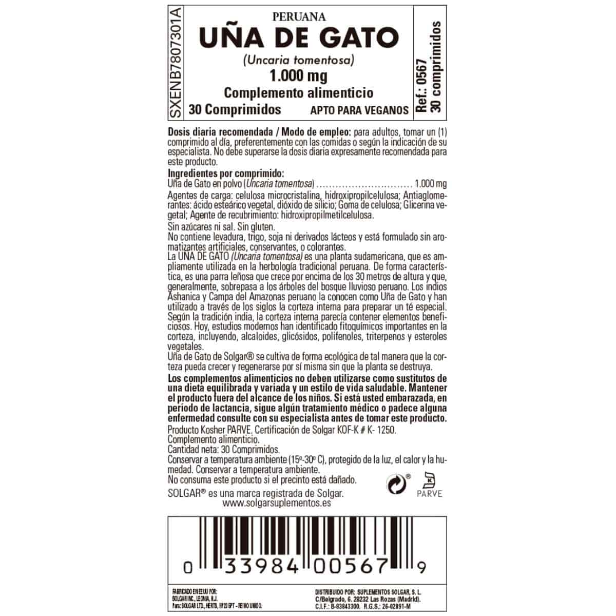 Uña de Gato -Uncaria Tom- 1000 mg – 30 Comprimidos