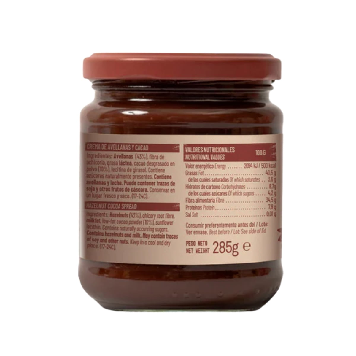 Etiqueta de la Crema de Cacao y Avellana 285g